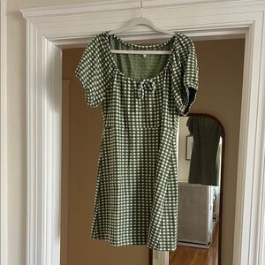 Madewell Olive Green Gingham Mini Dress